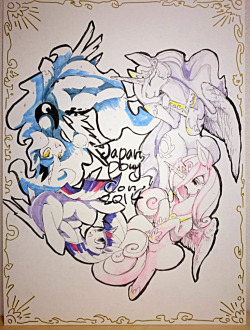 A joint work speed paint drawing by me and my friend artist Kuzumori, drawn at &ldquo;Live Paint&rdquo; panel of &ldquo;Japan PonyCon 2014 Autumn&rdquo;. Idea and rough sketch time: 2 hours, inking and coloring time: 45 minutes, size: 17&quot; x 23&quot;