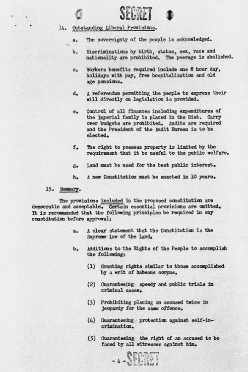 A memo from the American committee that drafted the Japanese Constitution, 1946. The Americans wrote