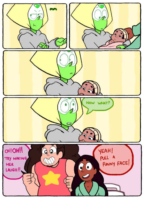 pacaprincessholly:  black-umbrellas:  crystalwitches:   aunt peridot meets a baby  (ft the crystal grandmas and president  maheswaran’s family portrait)    SO DOWN FOR THIS  Peridot has met her human counterpart; a baby.   ; u; <3 <3 <3 <3