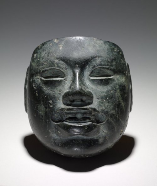 ancientpeoples:Greenstone Olmec MaskFound Peten, Guatemala c.900-400 BCHeight: c.13 cmWidth: c.11 cm