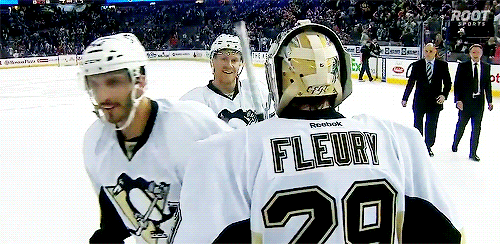 eternityinalake:2/4/15: Hornqvist presents Flower with his 7th shutout puck and a smile :)