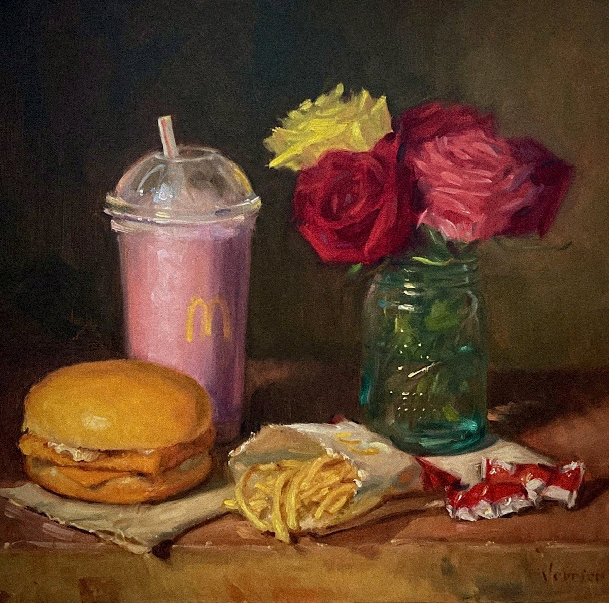 vampire-eros:
“pittipedia:
“ ‘McDonald’s Filet-O-Fish w/Strawberry Shake & Fries’ by Noah Verrier (2022)
”
i like the strong use of yellow and the unusually long fries, as it resembles old paintings where it was basically a flex to use lots of yellow...
