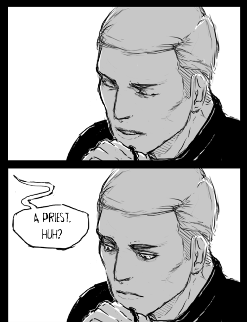 pazunoart:  I don’t know why I keep insisting on making these fan comics, they’re awful! But there were a lot of priest!Erwin on my dashboard and I had a crazy daydream, then I ended doing this. Forgive me! D: 