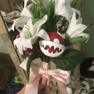 Finished up peach’s bouquet for my bridal boudoir shoot coming up.  It’s not an exact replica, the piranha plants ended up being smaller than the fake Lily plants I ordered, but oh well!