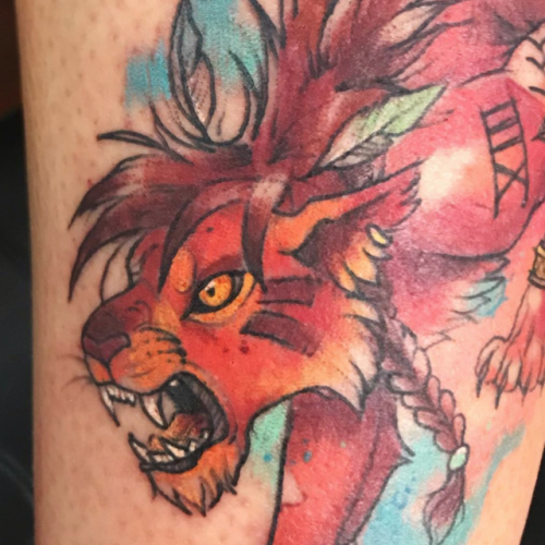 Red XIII tattoo I made for my coworker!  I just love when I get total artistic freedom &lt;