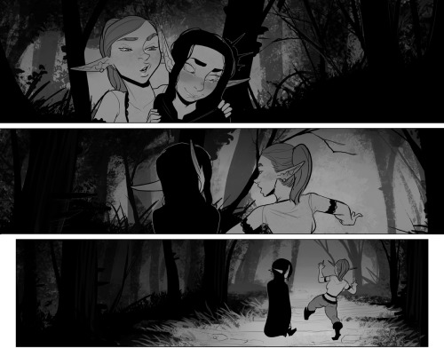Last two pages of chapter 3! Very dark pages. Well it is a forest at night. If anything it should be darker.I tried mixing in more custom brushed and other fancy shit into this page. So far I tried to make the comic’s style as minimalistic as I
