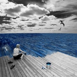 daisies-in-thedark:  In a world of black and whiteI choose the ocean bluewith hopeful thoughts I flypainting what I wish to be true~dd