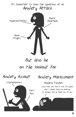 alltimebestfriend:  dictiosus:  nudityandnerdery:  givememountaindew:  Another Anxiety Zine Preview!  The anxiety harassment thing- I didn’t realize that was anxiety for literally years. I just thought that was normal.  Ugh.  Anxiety assult - aka: my