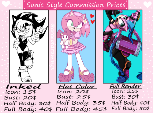 Pricing sheets for my Sonic Style Art Commissions!! If you have any questions or want to commission 