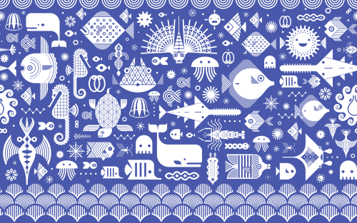 blue and white sealife pattern, available on redbubble.com