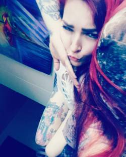 kitty-miau:  #suicidegirls #sookiesuicide #kittymiau #red #redandwhite #redhead #redhair #ginger #ink #inkedgirls #tattoomodel #tattooed #tattoogirl #eyes #duckface #legs #cute #kawaii #instagram #instagood #sglatinas