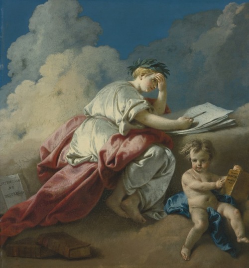 An Allegory of Poetry. Auger Lucas (French, 1685-1765). Oil on panel.This Allegory of Poetry bears m