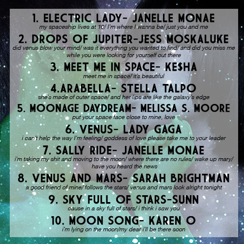 girlwiththedragontattooine:SHE’S MADE OF OUTER SPACE- A mix for a lonely astronaut and he