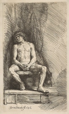 1646 - Nude Man Seated Before A Curtain Rembrandt (Rembrandt Van Rijn) (Dutch, Leiden