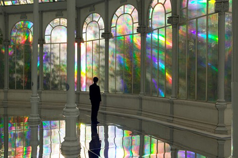 from89:  Artist Kimsooja composed a mirror woman specifically for the space configuration of the Palacio de Cristal in Madrid. The artist incorporates the architectural structure of the building into the mirrors on the floor, to expand and unite space.