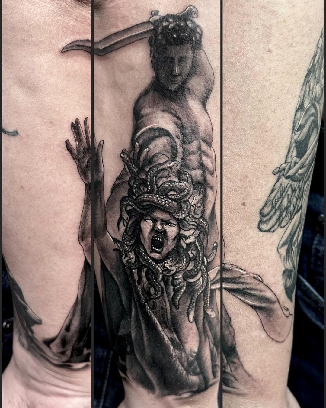 Thank you so much David for your trust and can’t wait for our next session to closed your arm with more ink. ____________________________________________ #perseus #medusa #medusabeheaded #blackandgreytattoo #londontattoo #londonguesttattooartist...