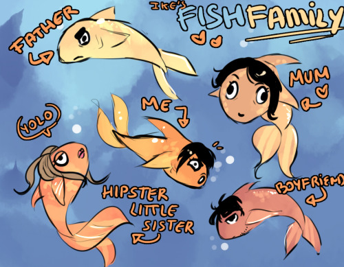 They are my family and boyfriend, fish version XDD This random concept arise this afternoon while ta