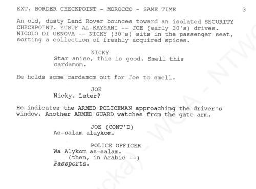 alwaysalreadyangry:Help THIS was going to be our introduction to Joe and Nicky????? the spices????? bribing border agents????