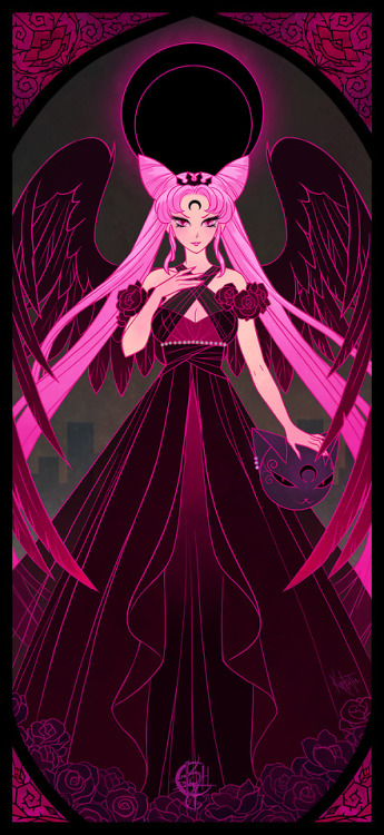 A dark version of an adult Princess Lady Serenity from Sailor Moon (otherwise known as Chibi Usa, Ri