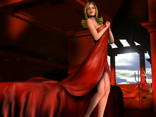 It was warm in the room. It seemed a lazy morning. My fingers felt at the red-silk coverlet. I lay o