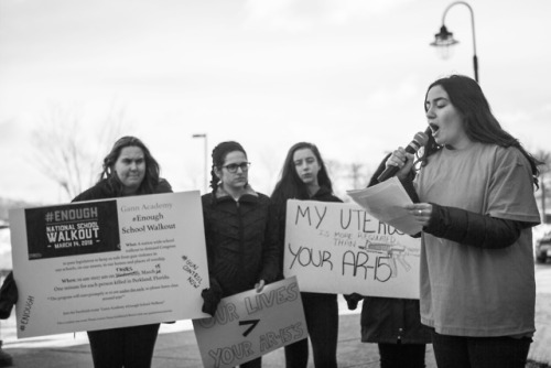 Students from Gann Academy walked out of school to protest gun violence on a Thursday after a snow d