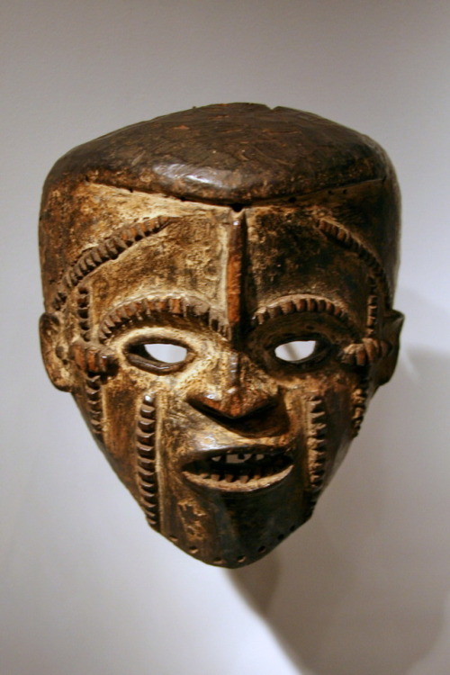 Mask (wood, pigment, and metal) of the Idoma people, Nigeria, depicting ritual scarification.  