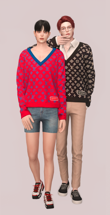 sudal-sims:[sudal] V-neck knit set M▶ All lod▶ Nomal mapV-neck knit - 25 swatchV-neck knit & shi