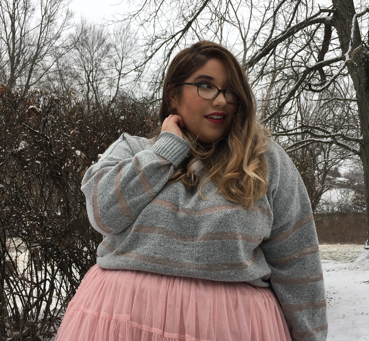 lizzies-looks:First outfit of the day of 2017! The sweater and skirt are from Lane