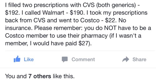 kelkat9:  meowjestii:  gnomer-denois:  thisrevolutionwillbeliterary:  A friend of mine posted this. Reblog to save a life!  goodrx.com will find the cheapest pharmacies in your area for your prescriptions and offers a discount program at no cost for some