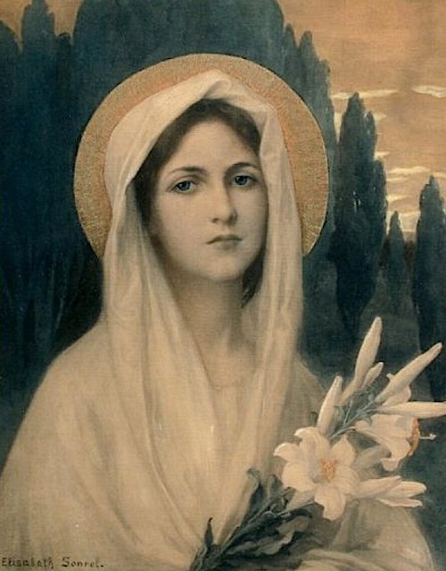 mermaidenmystic:Jeune Sainte au Lys (Young Saint of the Lilies) ~ 1874 ~ oil on cloth ~ Élisabeth So