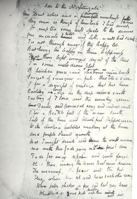 Holograph of Keats’s ‘Ode to a Nightingale’ (May 1819).