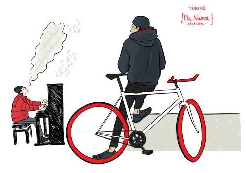 biciclettebicycles: Spotted: a cyclist taking a break while listening to music.