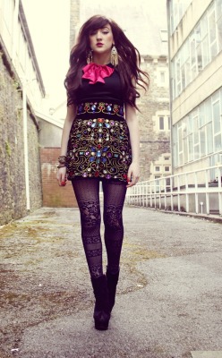 fashion-tights:  Black shirt and jewel skirt