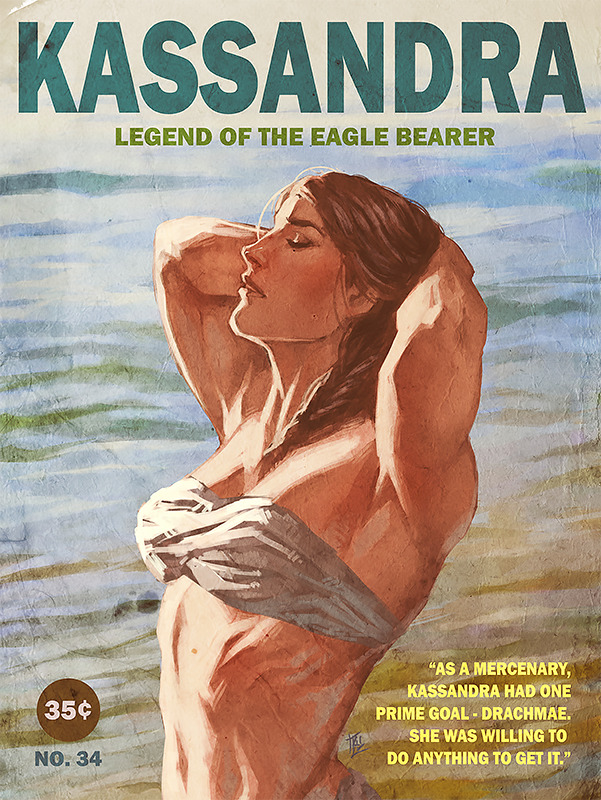 denimcatfish:Wanted to practice painting more. Mock pulp fiction cover with Kassandra.