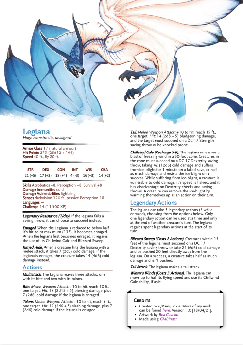 LEGIANA - MONSTER STATBLOCKCreated by rain-junkiedndGM Binder and PDF versionsYou can find more of m