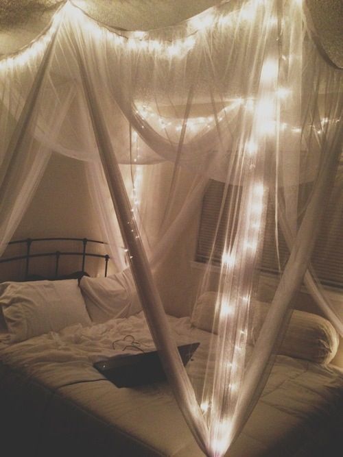 societykilledheragain:  bed canopy with lights | Interior Vision | Pinterest on We Heart It. 