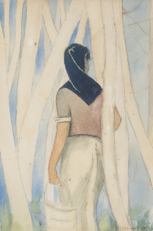 thunderstruck9:Léon Spilliaert (Belgian, 1881-1946), Femme au panier dans les bois [Woman wit