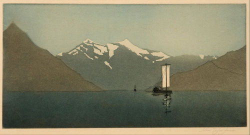 John Taylor Arms（American, 1887-1953）On Lake Como,  1919 Color etching and aquatint 