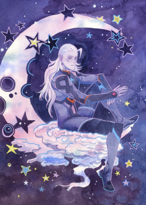 bluealaris:Prince Lotor reclining on a fractured moon. A companion piece to Princess Allura. A sad a