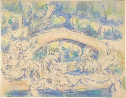 Paul Cézanne, Bathers Under a Bridge (recto Study after Houdon’s Ecorché (verso), 1894–98 (ver