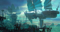 quarkmaster:   Haul - Ship dock Ship docks above the bone marshes. Artwork for my project Haul. https://www.facebook.com/LloydAllanART   Lloyd Allan   