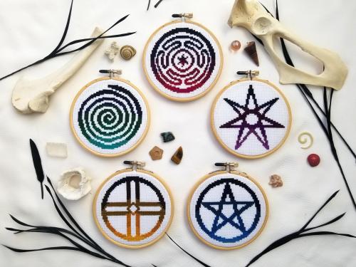 Symbols Of Lifestitched And Designed Bygrandiloquence-. Set Of 5 Patterns, $7.50: