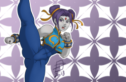 callmepo: Goth girl Raven desses up as Chun Li - she has the legs for it.  KO-FI / TWITTER  &lt; |D’‘‘‘