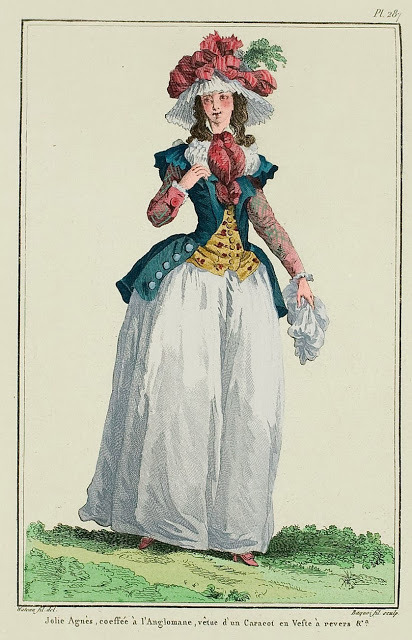 “Pretty Agnes, coiffed à l'Anglomane, dressed in a Caraco en Veste with revers”, Magasin