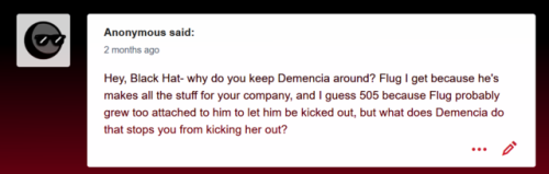 “Demencia likes a good challenge. It’s no fun for her if her prey doesn’t put up a fight.”~BH