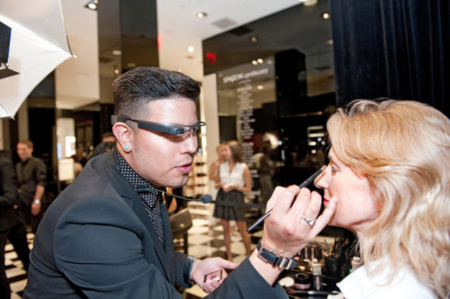 At Yves Saint Laurent counters, makeup artists like Armando Ramos use Google Glass to record makeup 