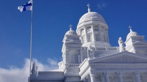 snow sculpture of Helsinki Cathedral in Sapporo Snow Festival