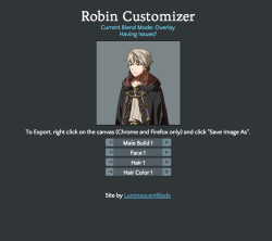 luminescentblade:  ROBIN CUSTOMIZER V 1.0 LAUNCHA bunch of you, both on here and on Serenes, has requested that I make a Robin Customizer after the launch of my Kamui Customizer, and since I was able to get my hands on the Robin rips, it was a fairly
