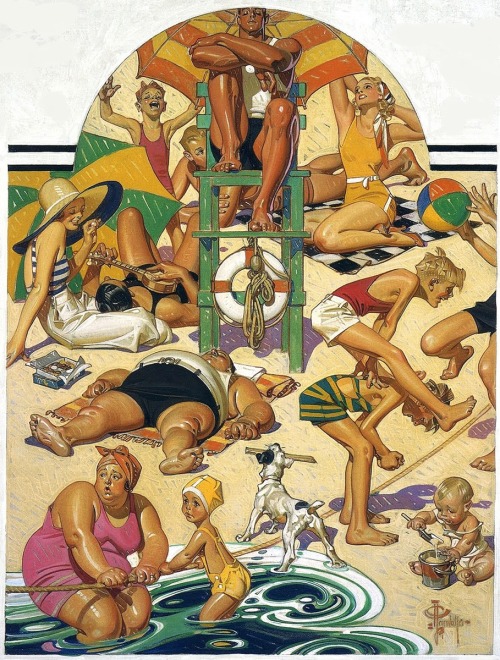 jcleyendecker: vintageholidays: “Labor Day on the Beach” by J. C. Leyendecker, 1932