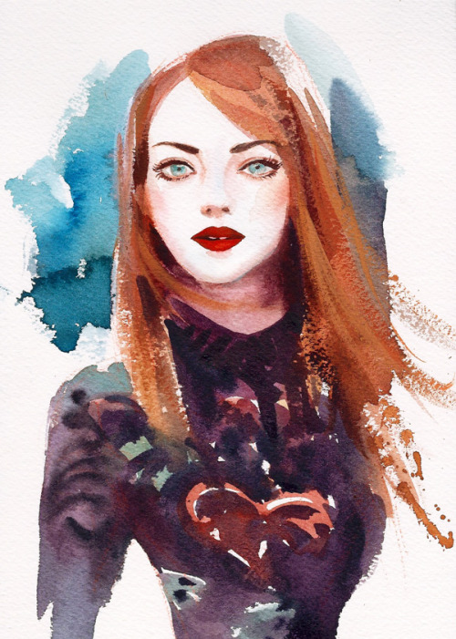 The lovely miss Emma Stone - watercolor on paper Reference from Vogue, May 2014 issue